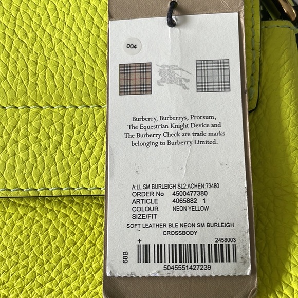 Women's Small Burberry Crossbody Bag In Neon Yellow Grained Calfskin - Picture 13 of 14